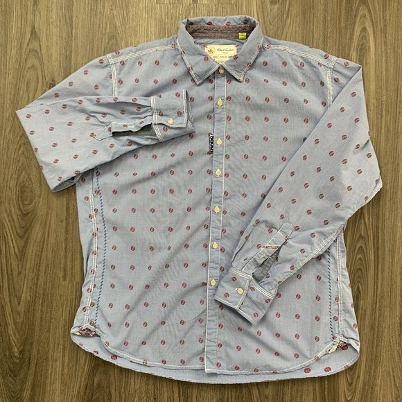 Robert Graham Shirt Mens Extra Large Blue Tailored Fit AOP Lips Checked XL - Picture 2 of 12